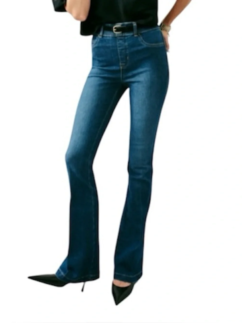 SPANX EveryWear Pull-On Flare Jeans XS Dark Raw Indigo High Rise Shaping NWOT